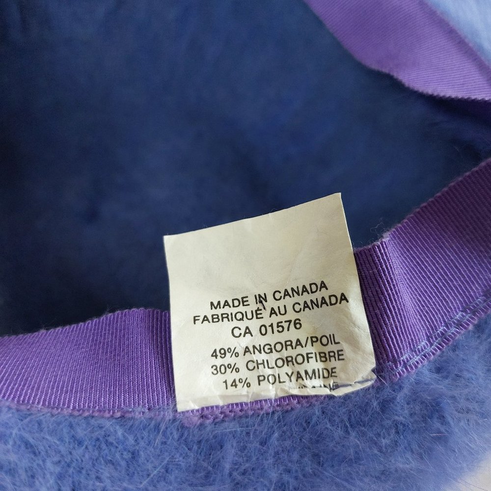Vintage Women's Blue Fuzzy Soft Angora Fur and Feather Fedora Hat Made in Canada - Picture 3 of 7